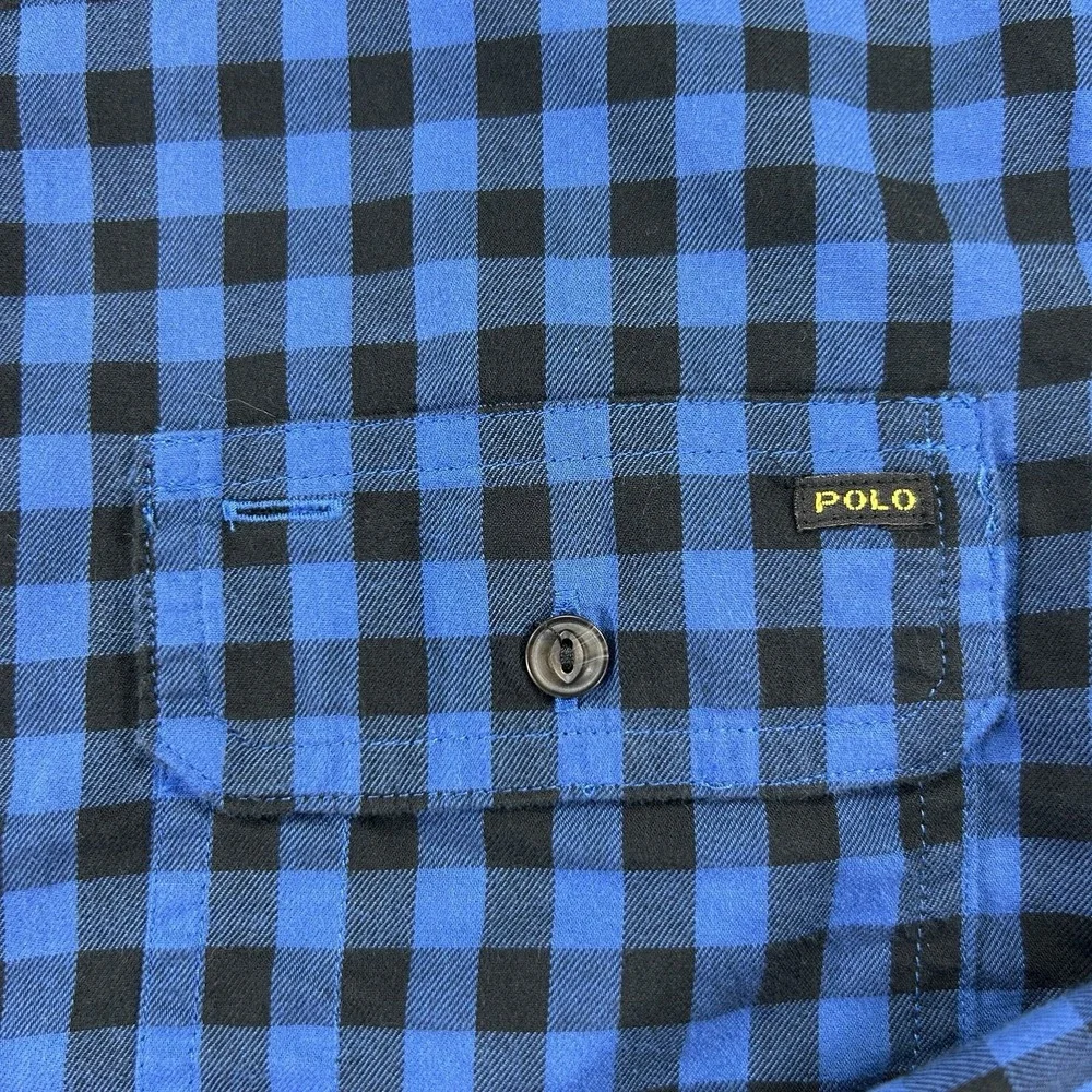 Polo‎ Ralph Lauren Youth Large 14-16 Blue Checkered Button Down Camp Pockets